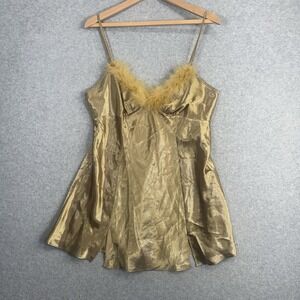 VTG Gilligan O'Malley VTG Gold Real Feather Babydoll Chemise Slip Dress L 90s